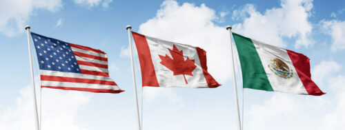 Vector Flags of NAFTA Countries Canada, United States of America and Mexico. The North American Free Trade Agreement