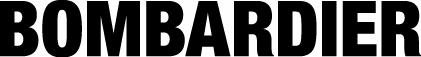 A black and white logo with the word bombadier on it.
