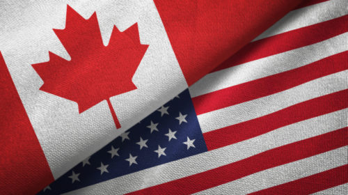 The flag of canada and the flag of the united states.