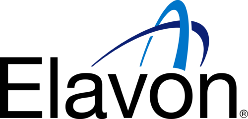 A blue and white logo with an arrow in the middle.