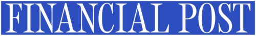 The financial post logo on a blue background.