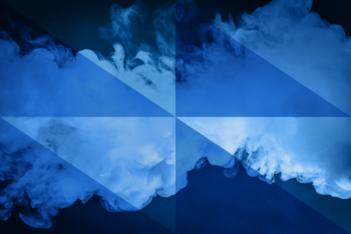 A blue and black background with smoke coming out of it.