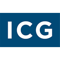 The icg logo on a black background.