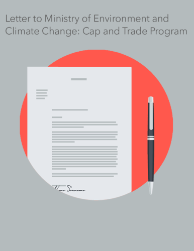 Letter to minister of environment and climate change cap and trade program.