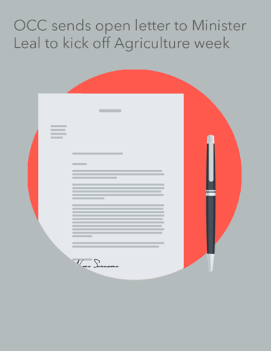 Occ opens letter to minister to kick off agriculture week.