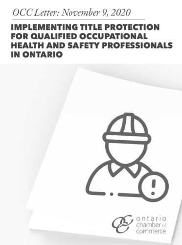 Occ letter implementing title protection for qualified safety professionals in ontario.