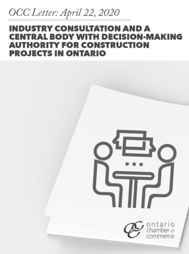 Occ letter april 22, 2019 on consultation and a central body with decision making projects in ontario.