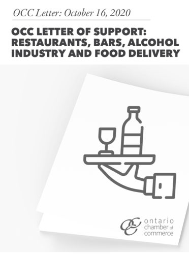 Occ letter of support for restaurants, bars, alcohol industry and food delivery.