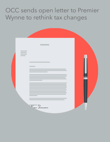 Occ opens letter to premier wynn to rethink tax changes.
