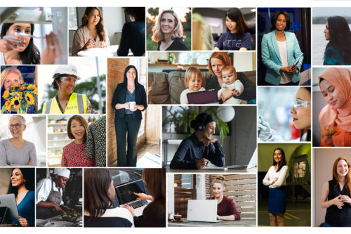 A collage of pictures of women in business.