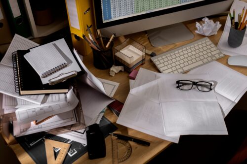 Messy,Office,Workspace.,Messy,And,Cluttered,Office,Desk.,Messy,Business