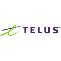 A purple and green logo on a black background.